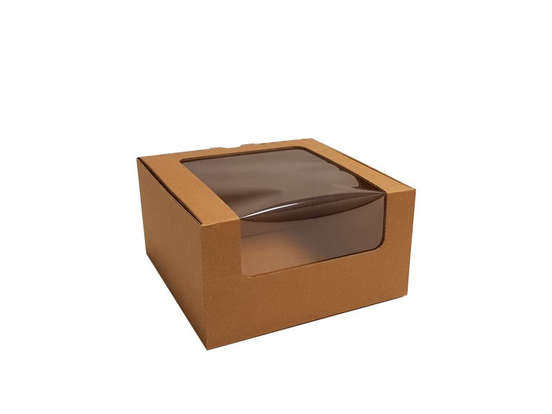 Cake Box With Window, 180x180x100mm (7x4") Natural Kraft each