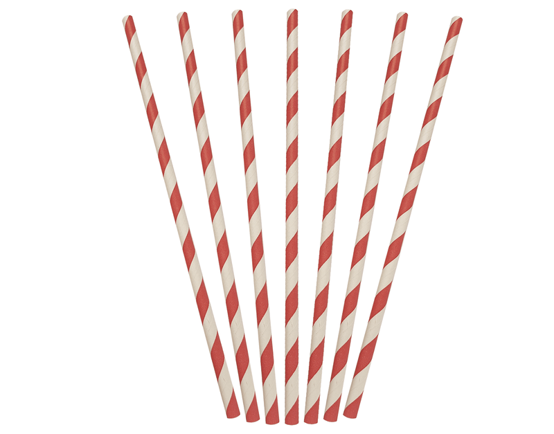 Red & White Stripe Paper Regular Straws 205x6mm 250/pkt 2500/ctn