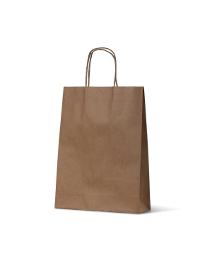 Brown Kraft Paper Twist Handle Bag Small 350x260x90 50/bld 250/ctn