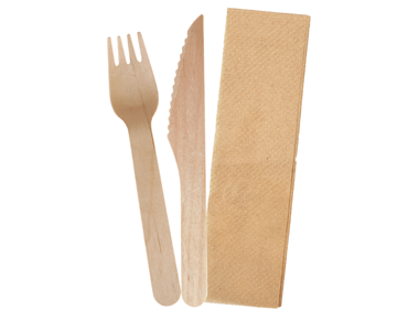 Wooden knife fork napkin set